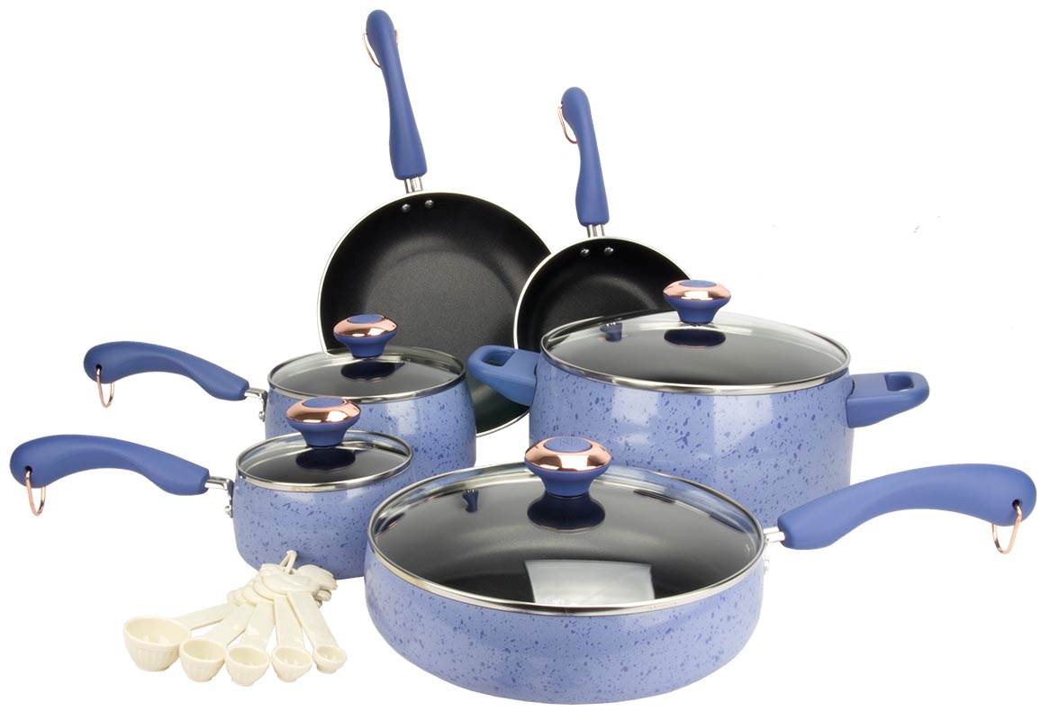 Paula Deen 15-Piece Kitchen Porcelain Cookware Set Nonstick Pots Pans - Damaged