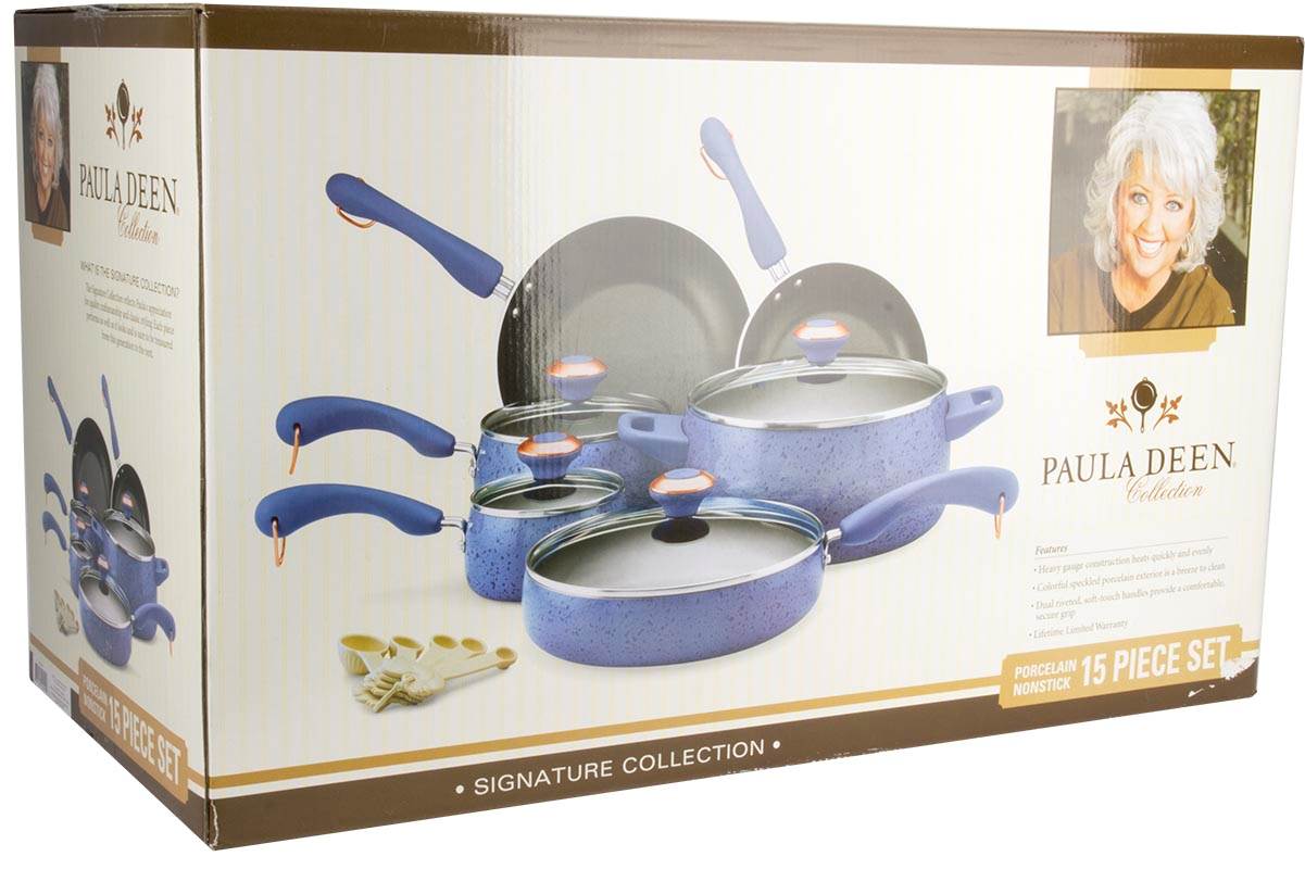 Paula Deen 15-Piece Kitchen Porcelain Cookware Set Nonstick Pots Pans - Damaged