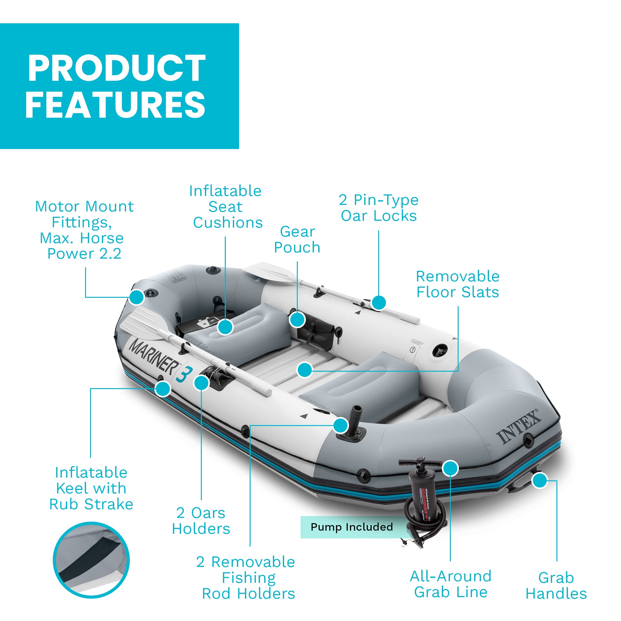 Intex 68373EP Mariner 3-Person Inflatable River/Lake Dinghy Boat and Oars Set - VMInnovations