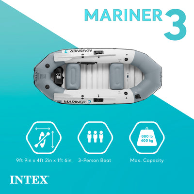 INTEX Mariner 3 Inflatable Raft River Dinghy Boat & Oars | 68373EP (Open Box) - VMInnovations