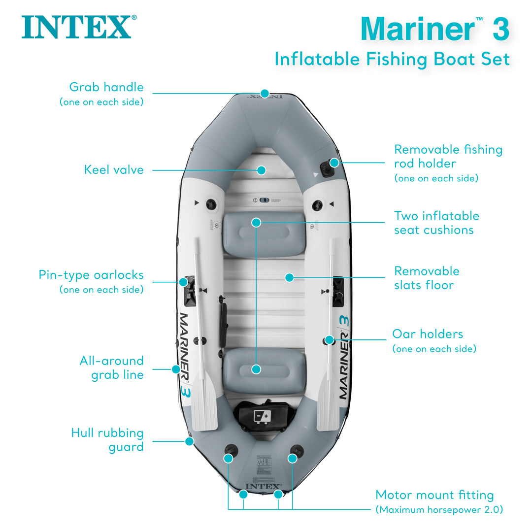 INTEX Mariner 3 Inflatable Raft River Dinghy Boat & Oars | 68373EP (Open Box)