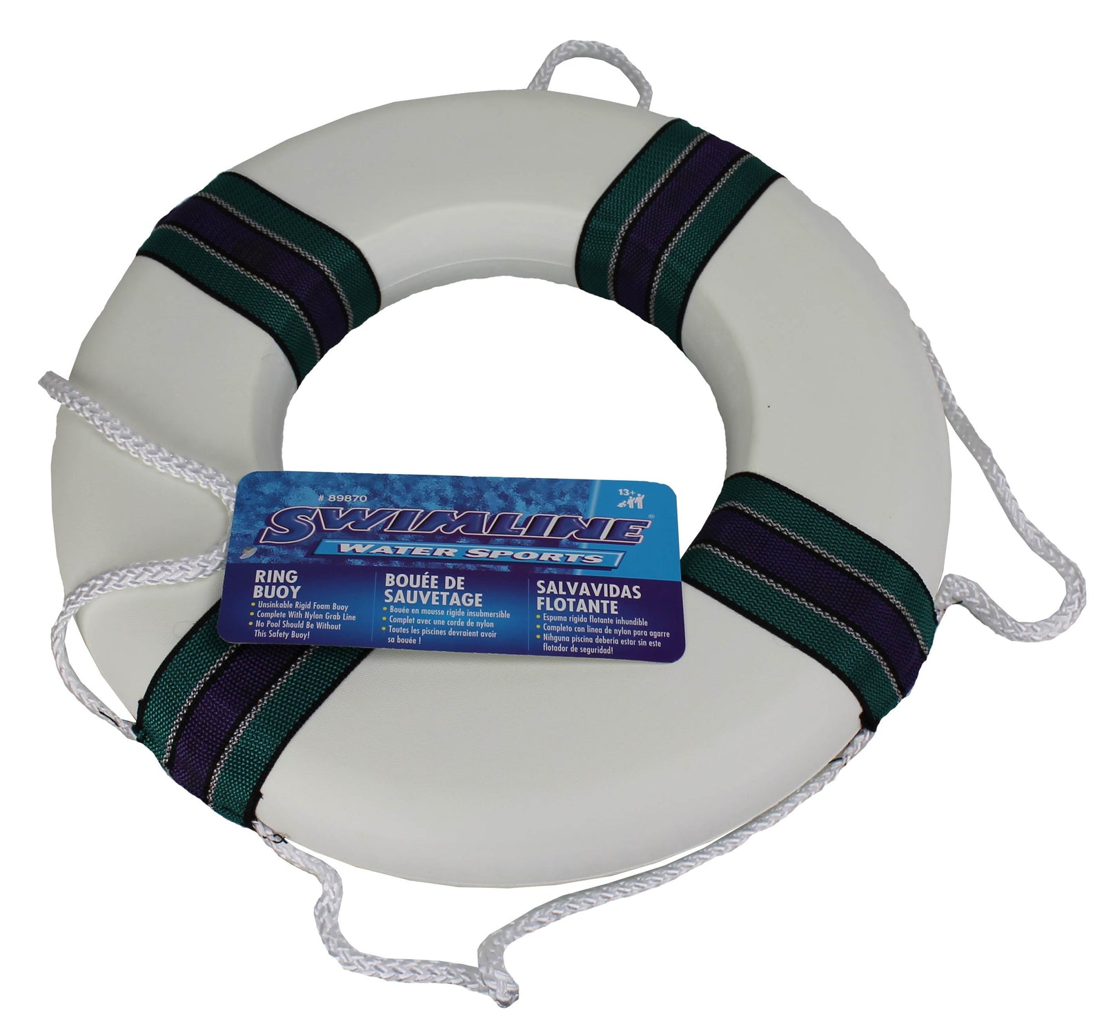 Swimline 89870 18 Inch Lifeguard Swimming Pool Floating Safety Ring Buoy, White - VMInnovations