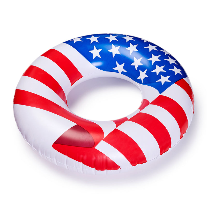 Swimline 36" Round Inflatable Patriotic American Flag Swimming Pool Tube Float