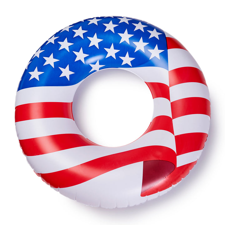 Swimline 36" Round Inflatable Patriotic American Flag Swimming Pool Tube Float