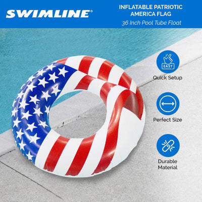 Swimline 36 Inch Inflatable Patriotic American Flag Swimming Pool Tube Float (For Parts)