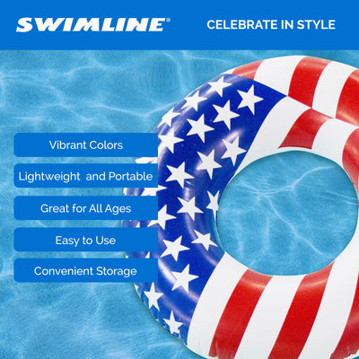Swimline 36 Inch Inflatable Patriotic American Flag Swimming Pool Tube Float (For Parts)