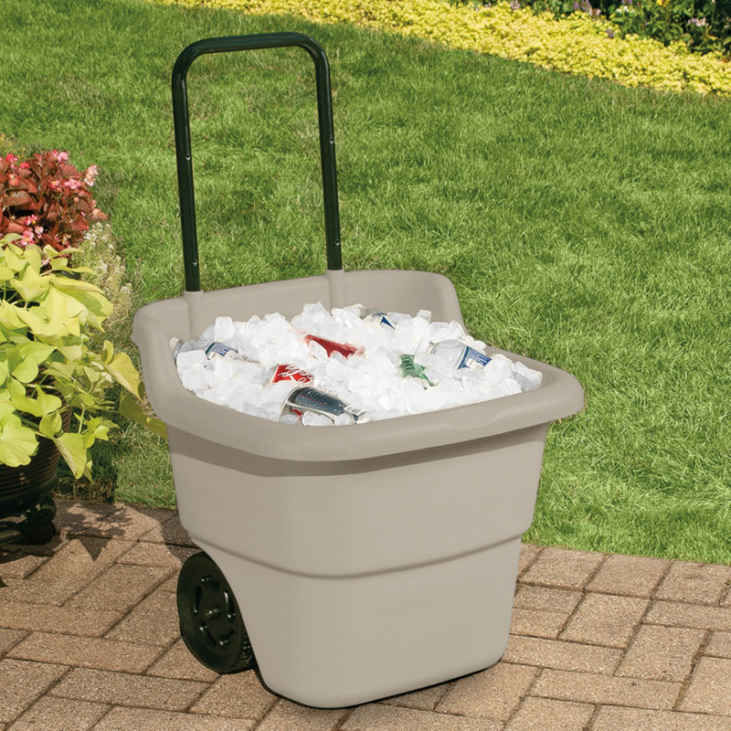 Suncast LC1250D 15 Gallon Poly Multipurpose Rolling Lawn and Garden Cart, Taupe