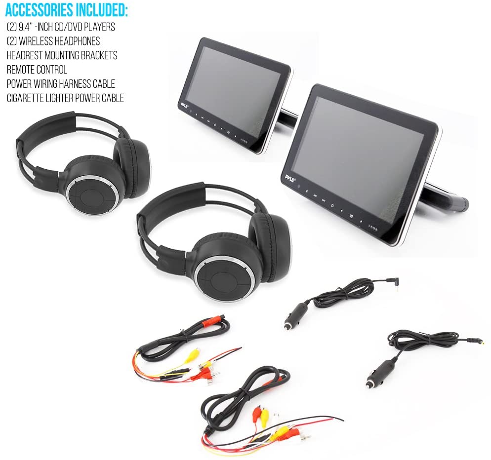 Pyle Portable 9.4" Car Headrest DVD TV Player with Wireless Headphones (2 Pack) - VMInnovations