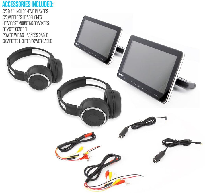 Pyle Portable 9.4" Car Headrest DVD TV Player with Wireless Headphones (2 Pack) - VMInnovations