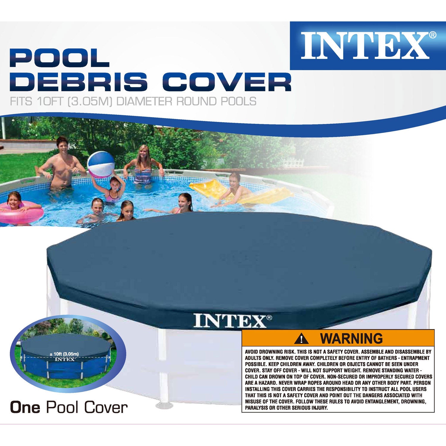 Intex Swimming Pool Maintenance Kit with Vacuum and Pole & 10’ Round Pool Cover