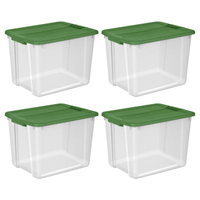 Sterilite 12 Gal Latching Lid Holiday Storage Tote Organizer Bin, Green, 4 Pack