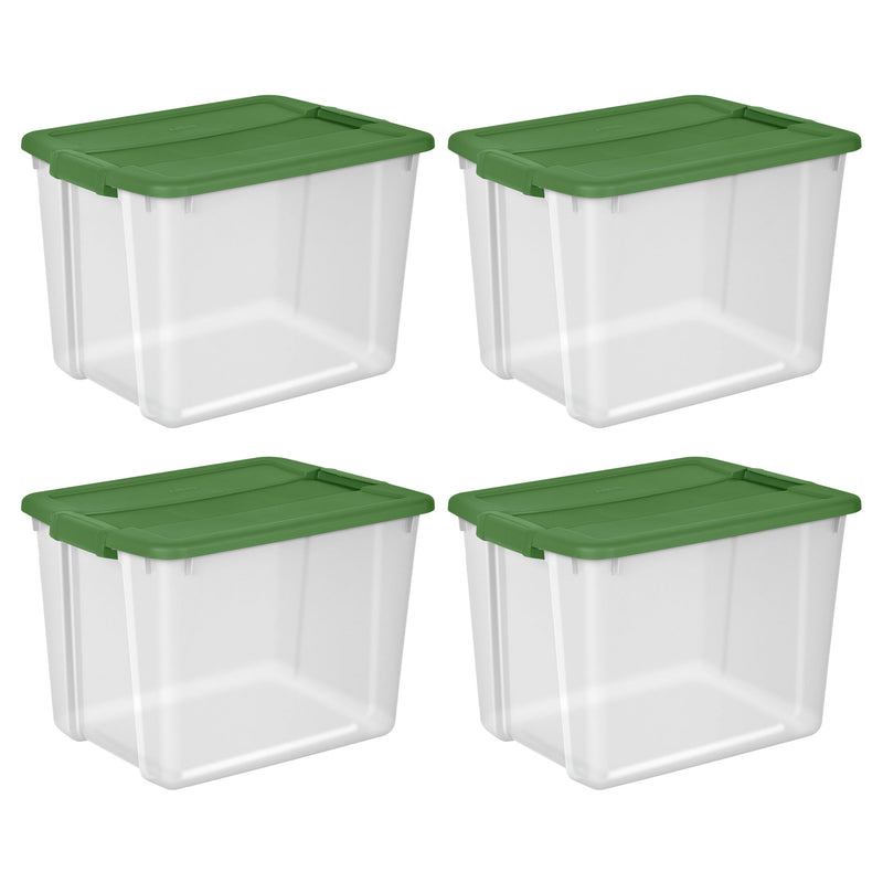 Sterilite 12 Gal Latching Lid Holiday Storage Tote Organizer Bin, Green, 4 Pack