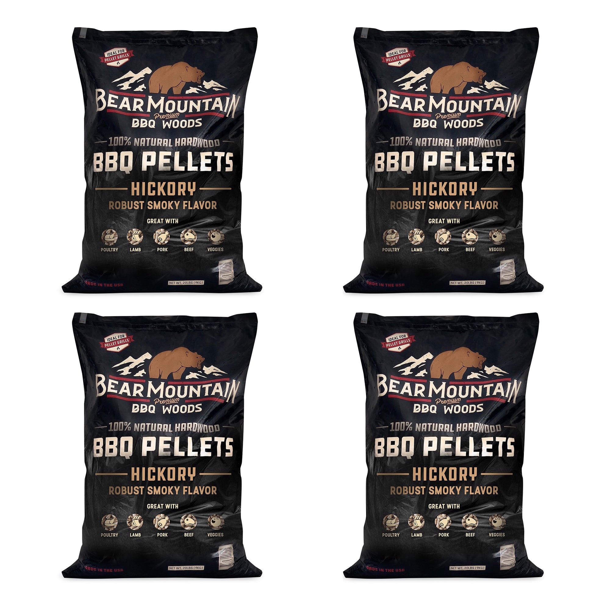 Bear Mountain BBQ All-Natural Hardwood Hickory Smoker Pellets, 40 Lb (4 Pack) - VMInnovations