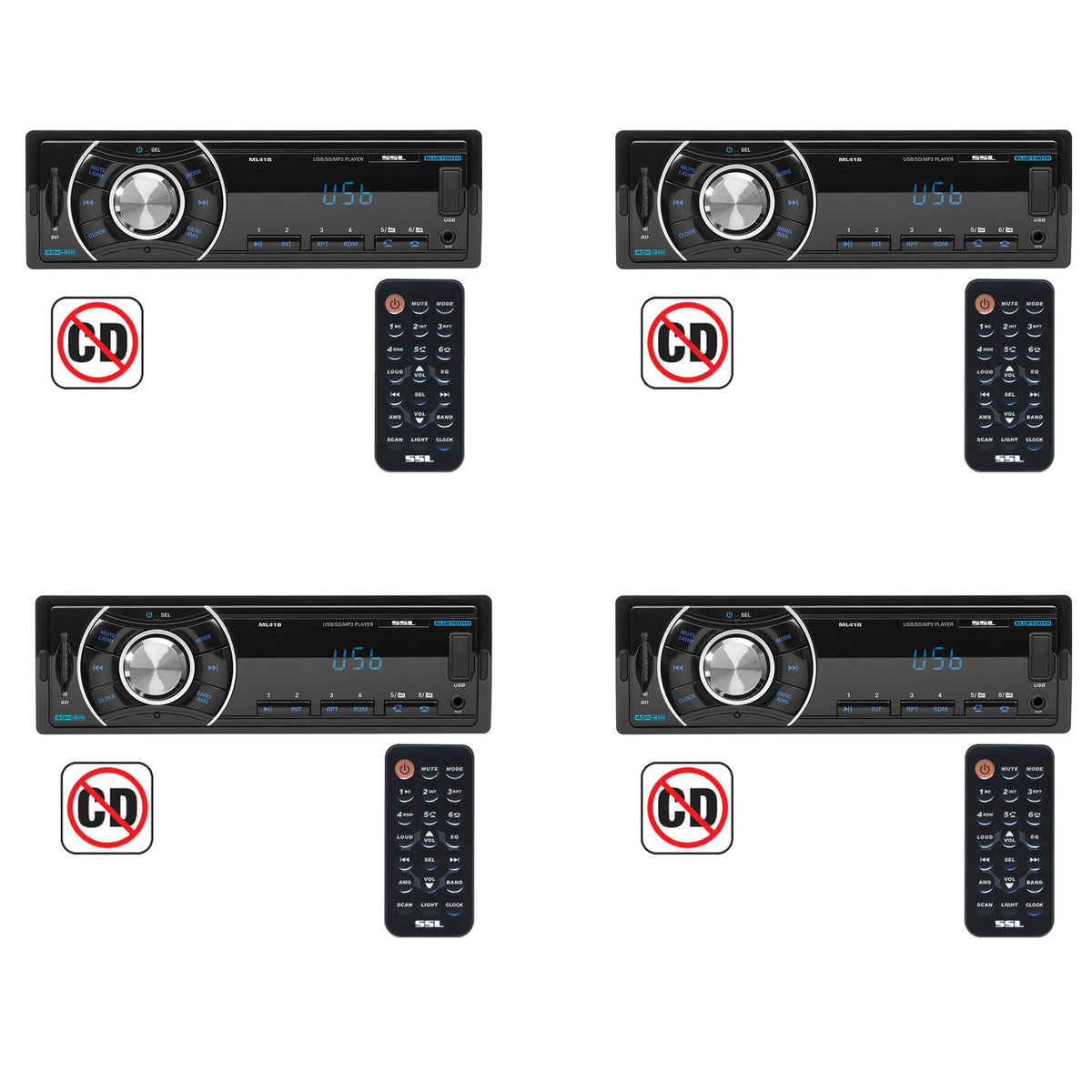 Soundstorm ML41B SSL Single DIN Bluetooth Digital Media Car Receiver (4 Pack)