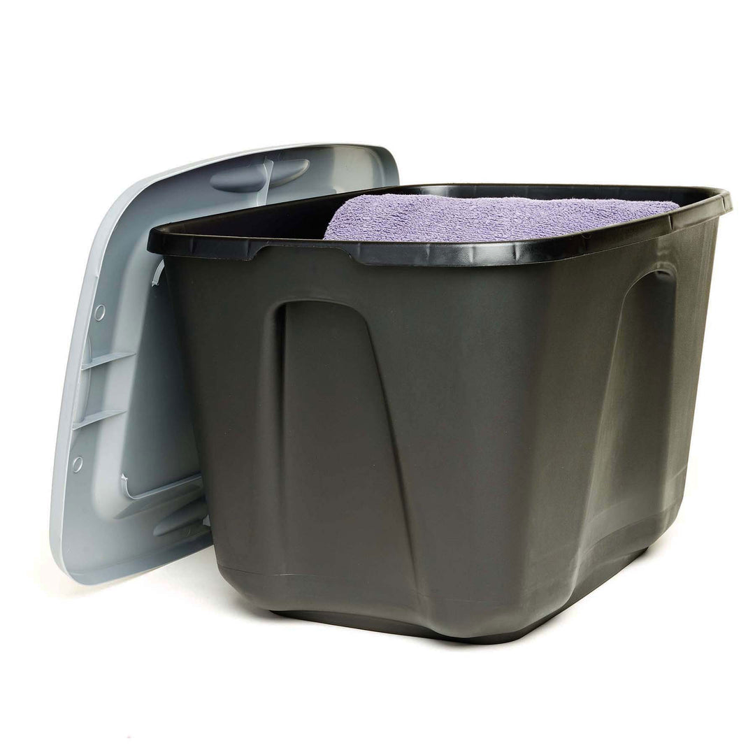 Homz 6618BKTS.08 18 Gal Molded Plastic Storage Bin w/ Lid, Black/Gray (Open Box) - VMInnovations