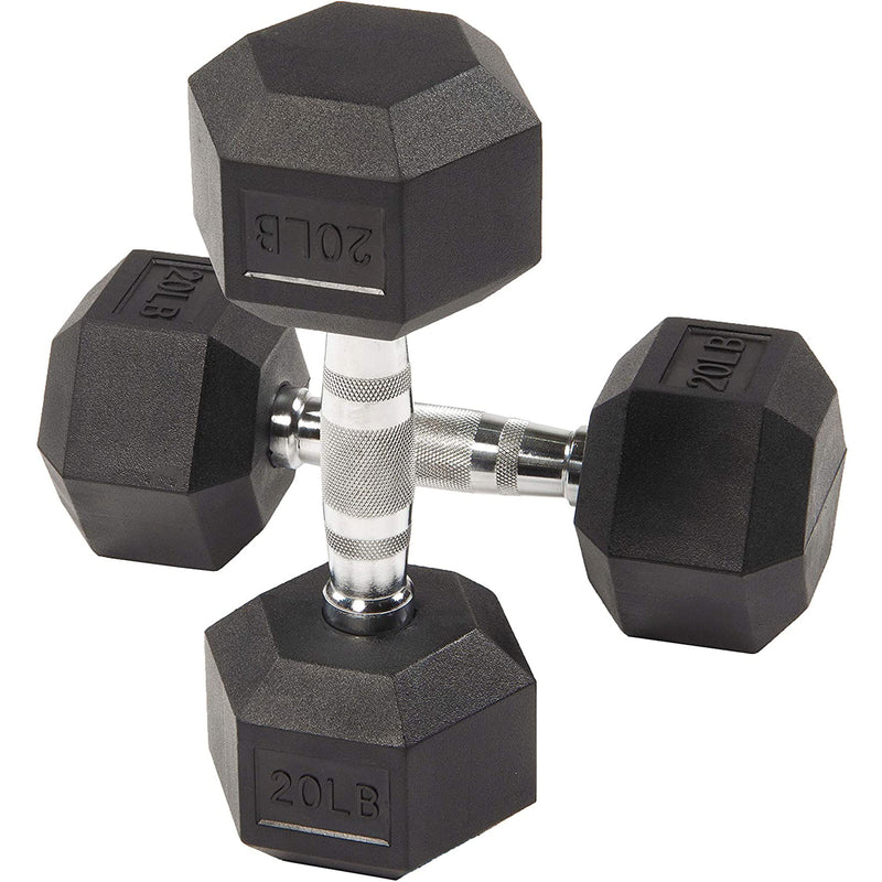 Sporzon Rubber Encased Pair of Hexagon Handheld Dumbbells, 20 Pounds (Open Box)