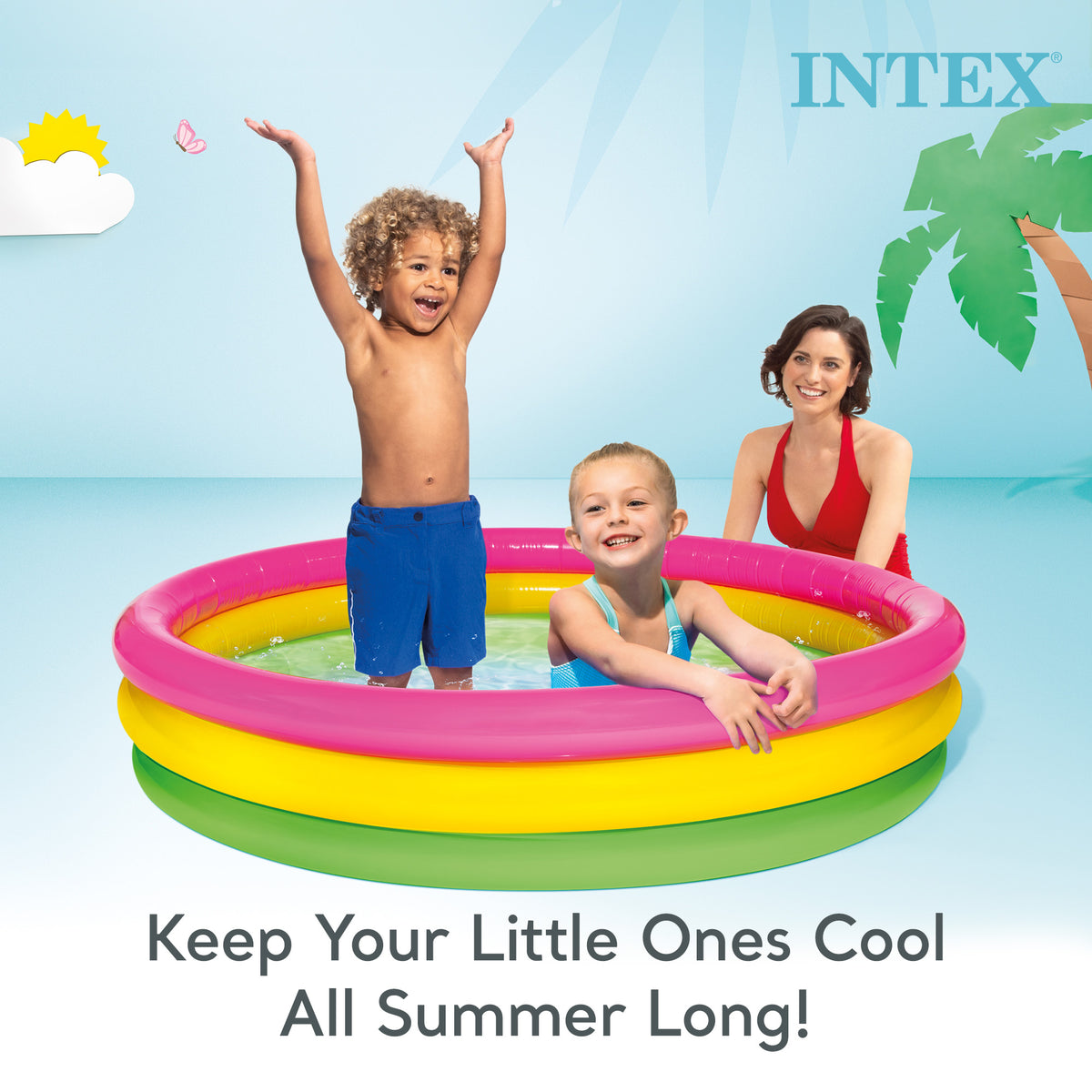 Intex 58in x 13in Inflatable Sunset Glow Colorful Backyard Kids Vinyl Play Pool (Refurbished)