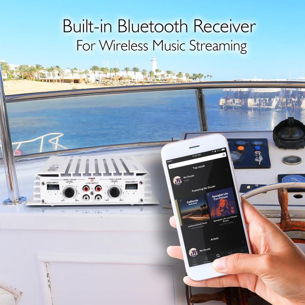 Pyle PLMRA410BT Bluetooth 400 Watt 4 Channel Waterproof Marine Boat Amplifier