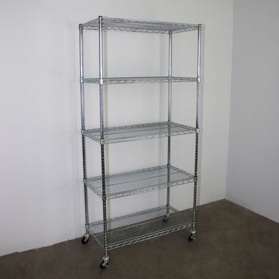 SafeRacks 18x36x72" 5 Tier Steel Wire Shelving Rack w/Wheels, Silver (Used)