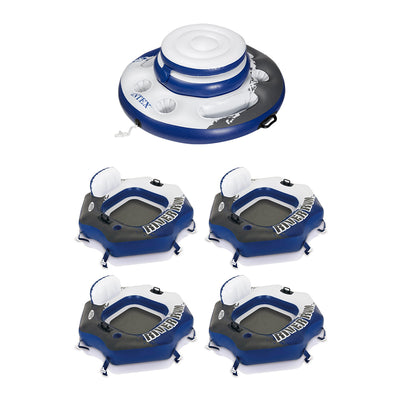 Inflatable Floating Cooler Bundled with 1 Person Lounger Floating Tube (4 Pack)