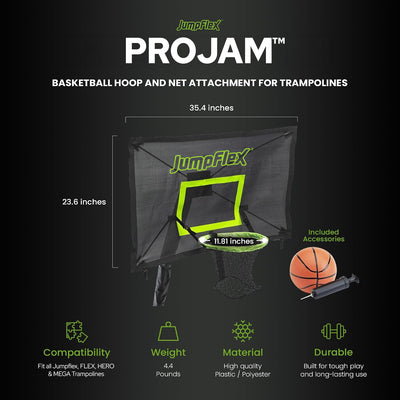JumpFlex HERO 12' Trampoline with PROJAM Hero Basketball Hoop and Net Attachment