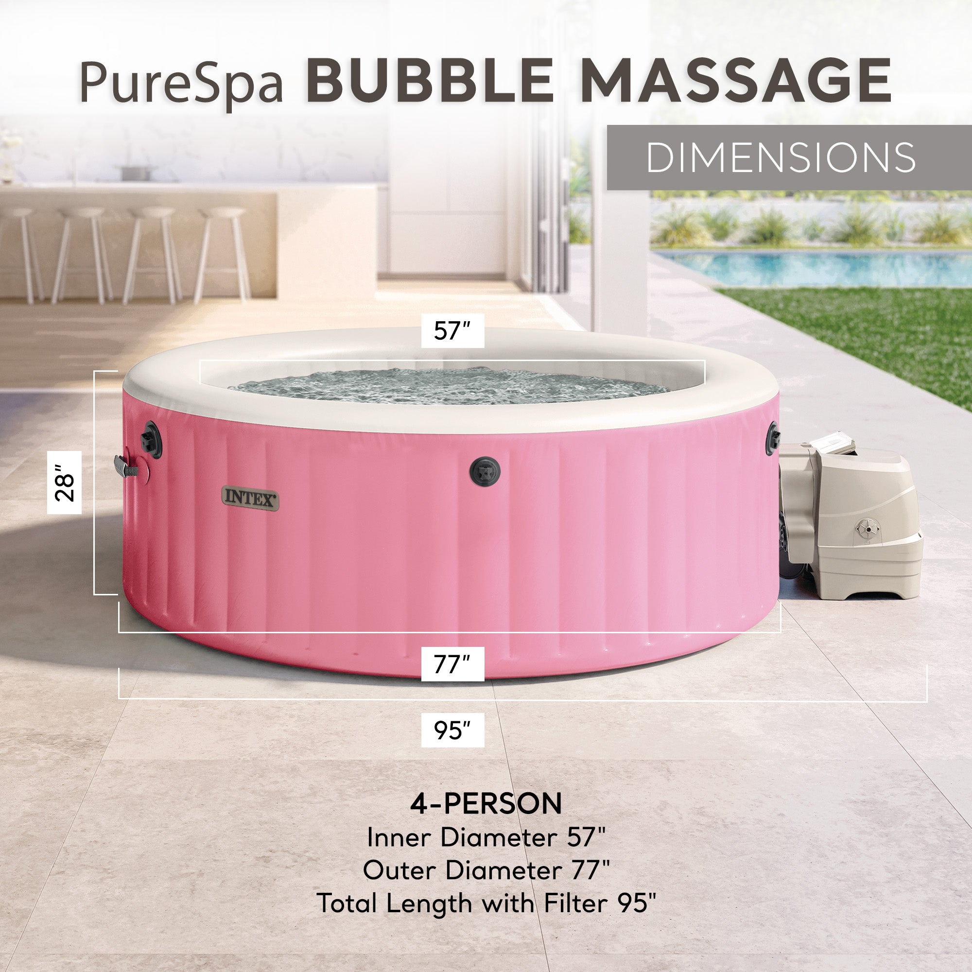 INTEX PureSpa Bubble Massage Spa Set with Energy Efficient Cover, 77" x 28" - VMInnovations