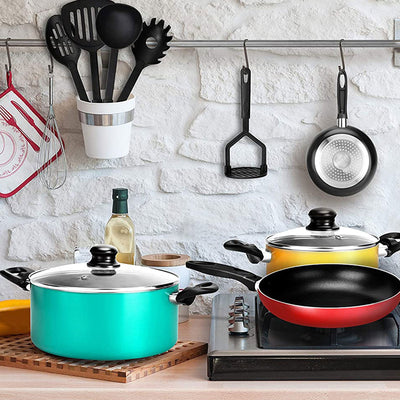 Nutrichef 15 Pc Nonstick Pots Pans Utensils Cookware Set, Multicolor (Open Box) - VMInnovations
