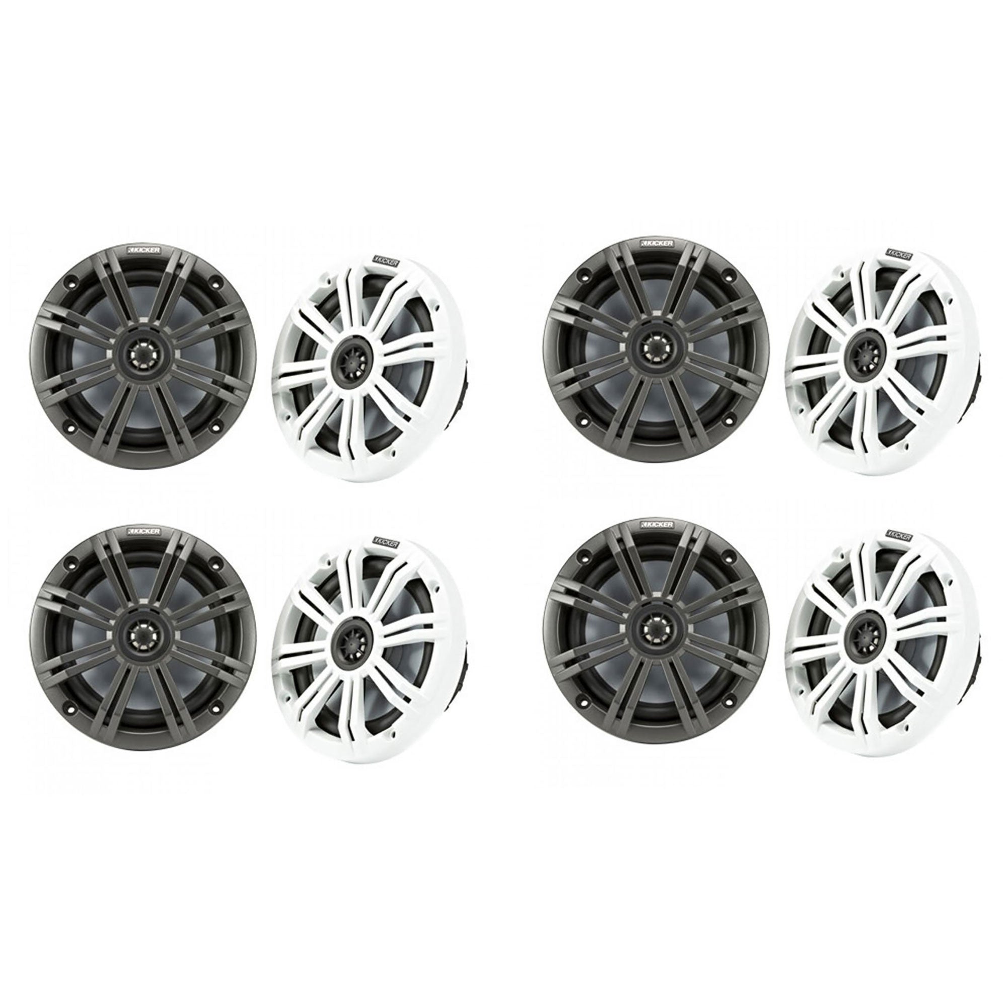 Kicker KM 6.5" Marine Marvel UV Treated Speakers, Black/White Grilles (4 Pair)
