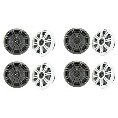 Kicker KM 6.5" Marine Marvel UV Treated Speakers, Black/White Grilles (4 Pair)
