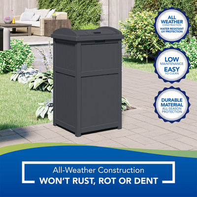 Suncast 100' Resin Garden Hose Reel & Hideaway Outdoor 33 Gal Garbage Bin, Grey