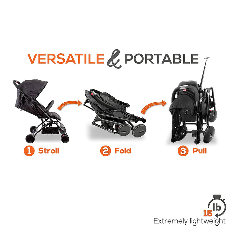 Jovial Portable Folding Compact Baby Stroller with Travel Bag, Black (2 Pack)