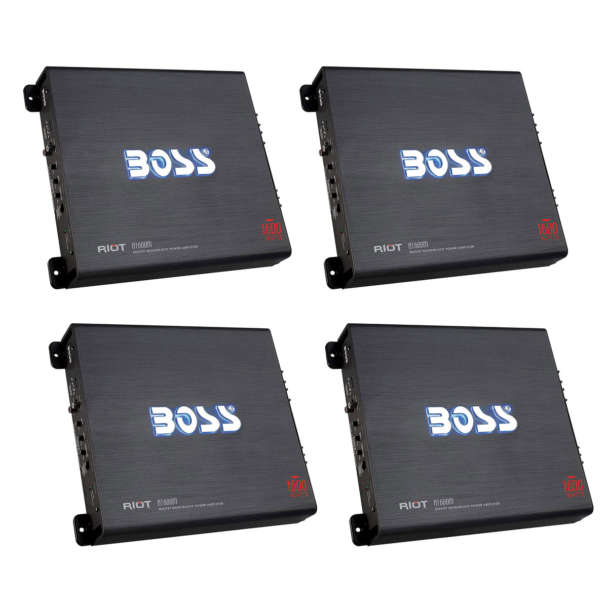BOSS Audio R1600M Riot 1600W Mono Class A/B Car Amplifier w/ Remote (4 Pack)