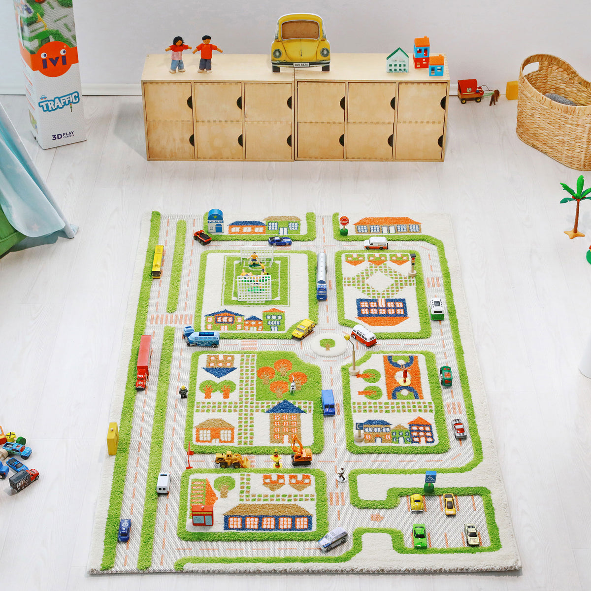IVI 3D Play Carpet 59 x 39-inch Green Traffic Floor Rug Mat for Kids, Medium - VMInnovations