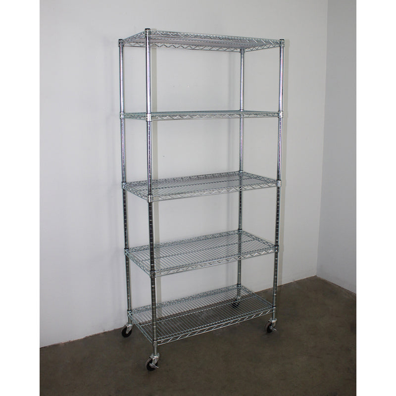 SafeRacks 5 Tier Storage Steel Wire Shelving Rack with Wheels (For Parts)