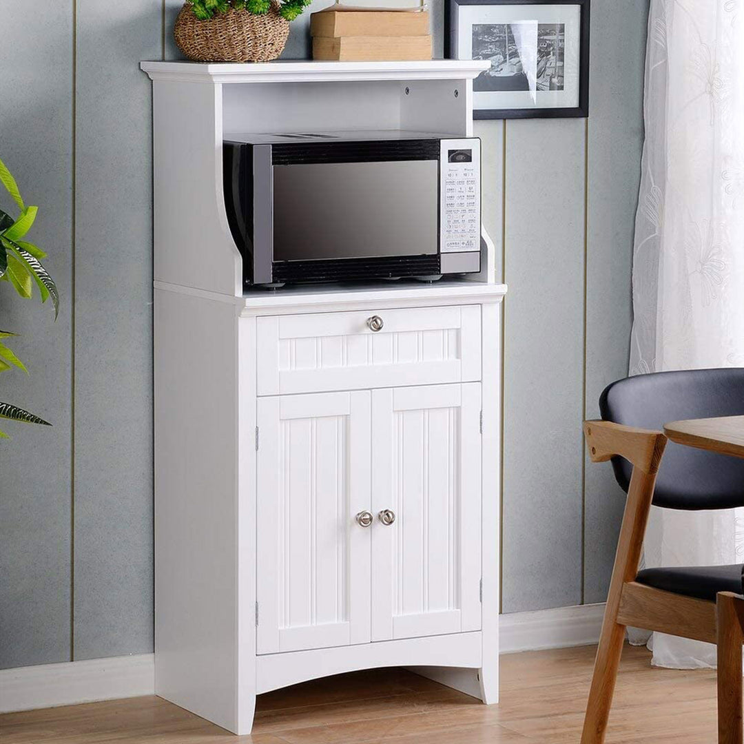 American Furniture Microwave Kitchen Utility Cart Stand Cabinet, White (Used) - VMInnovations