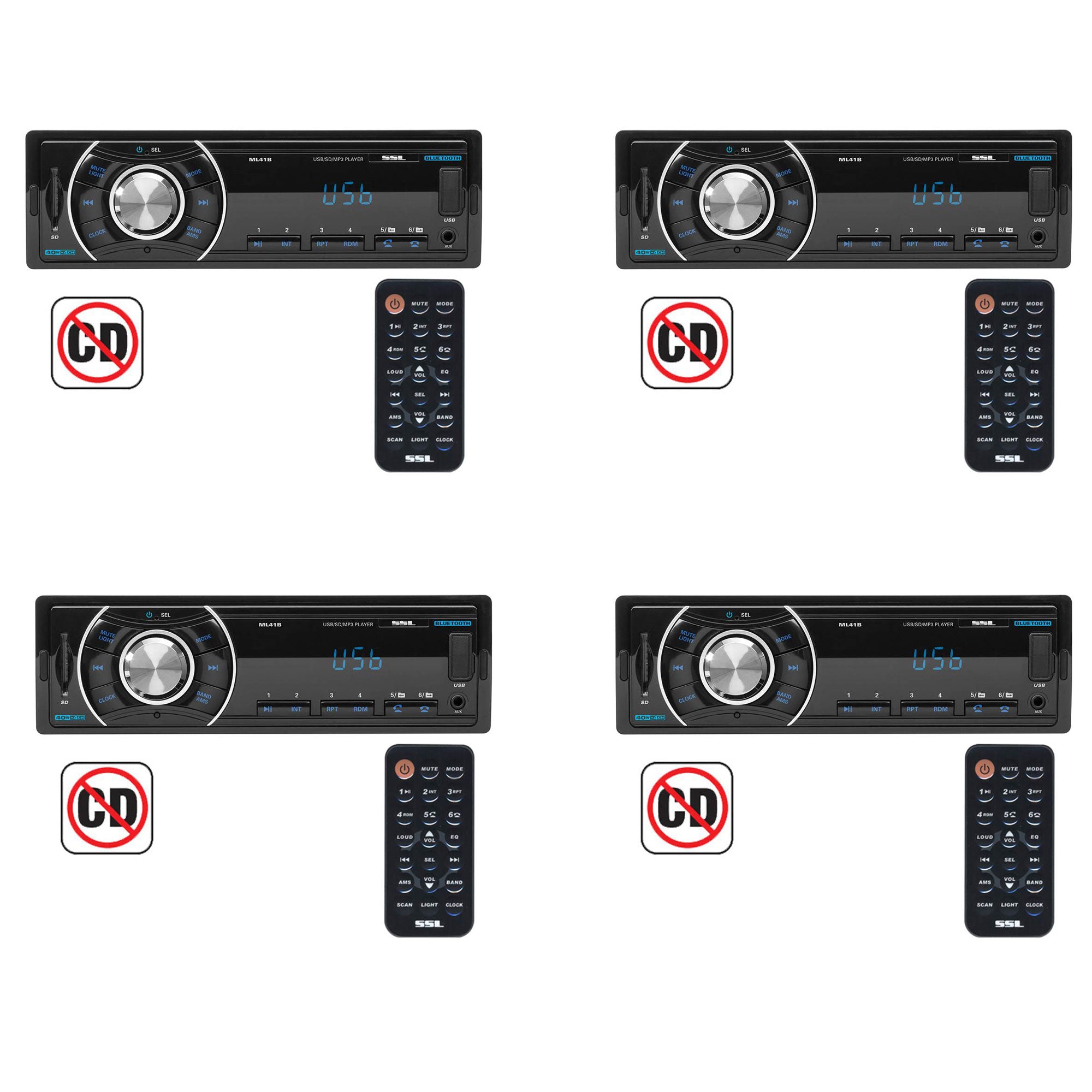 Soundstorm ML41B SSL Single DIN Bluetooth Digital Media Car Receiver (4 Pack)