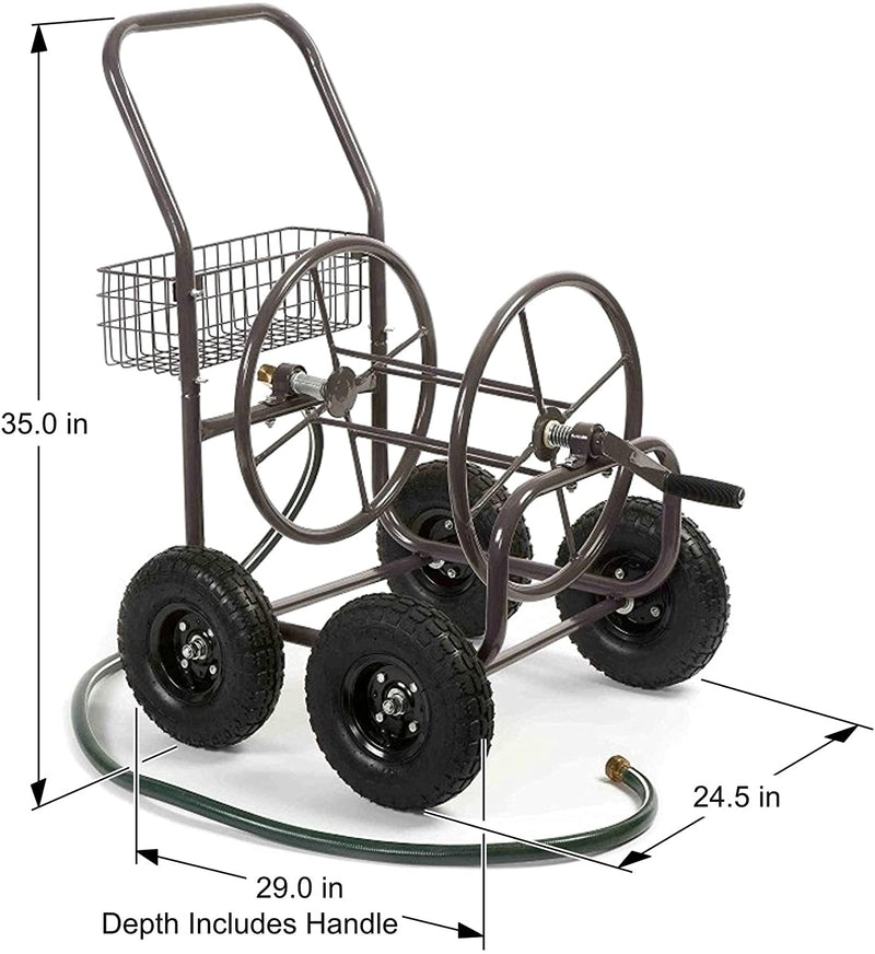 Liberty Garden 4 Wheel 250 Ft Steel Frame Water Hose Reel Cart w/ Basket (Used)