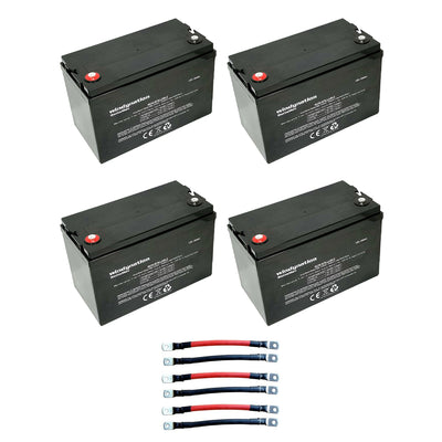Windy Nation 12V 100 Ah Deep Cycle Solar Off Grid Battery with Cables (4 Pack) - VMInnovations