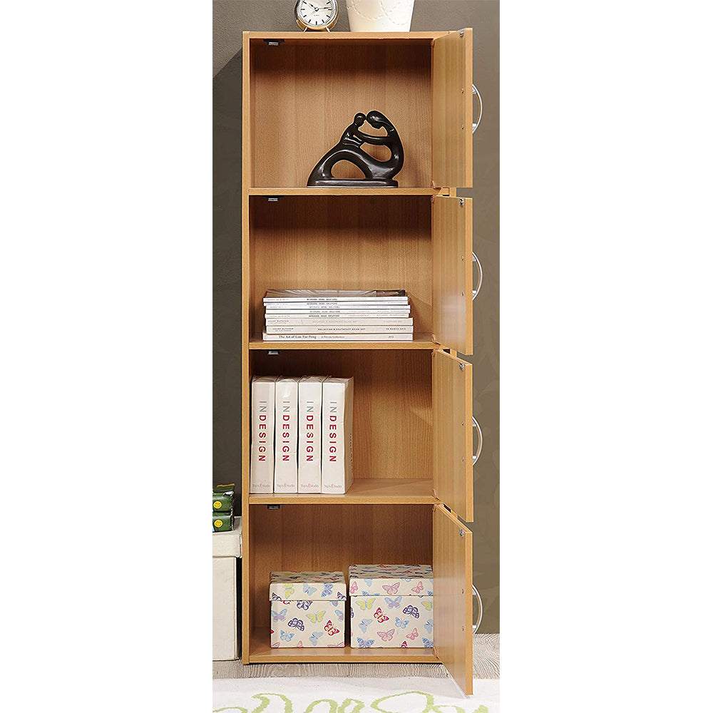 Hodedah 4 Door Enclosed Multipurpose Storage Cabinet for Home or Office, Beech - VMInnovations