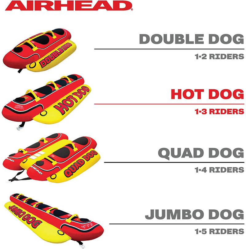 Airhead HD-3 Hot Dog Triple Rider Towable Inflatable 3 Person Boat Lake Tube