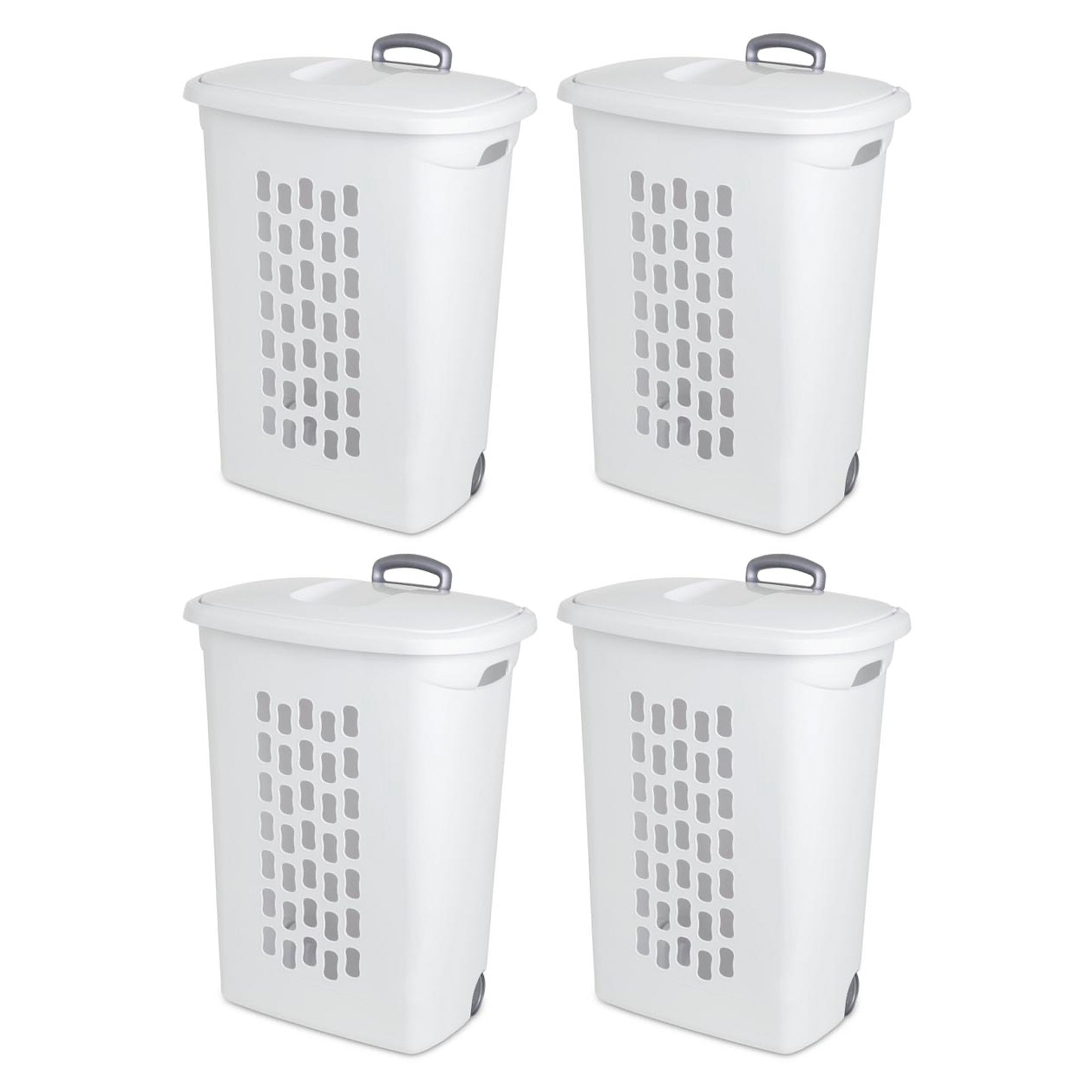 Sterilite White Laundry Hamper With Lift-Top, Wheels, And Pull Handle, 4 Pack - VMInnovations