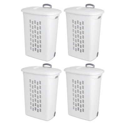 Sterilite White Laundry Hamper With Lift-Top, Wheels, And Pull Handle, 4 Pack - VMInnovations