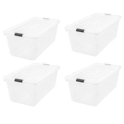IRIS USA 585395 91 Qt Buckle Down Storage Box Container with Lid, Clear (4 Pack)