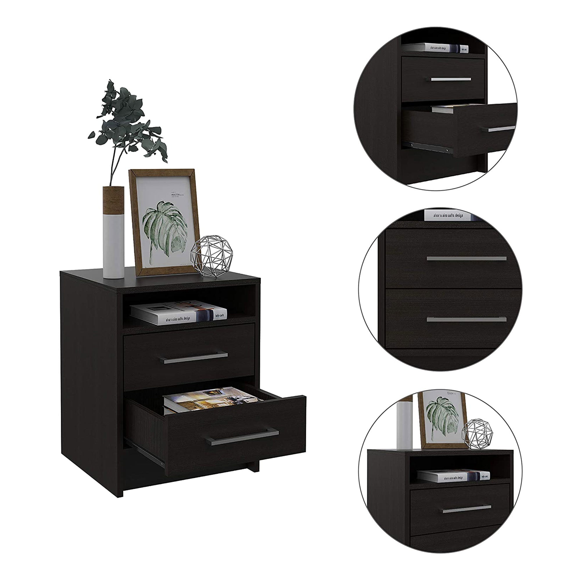 TUHOME Eter Nightstand Bedroom End Table with 2 Drawers, Espresso (2 Pack) - VMInnovations