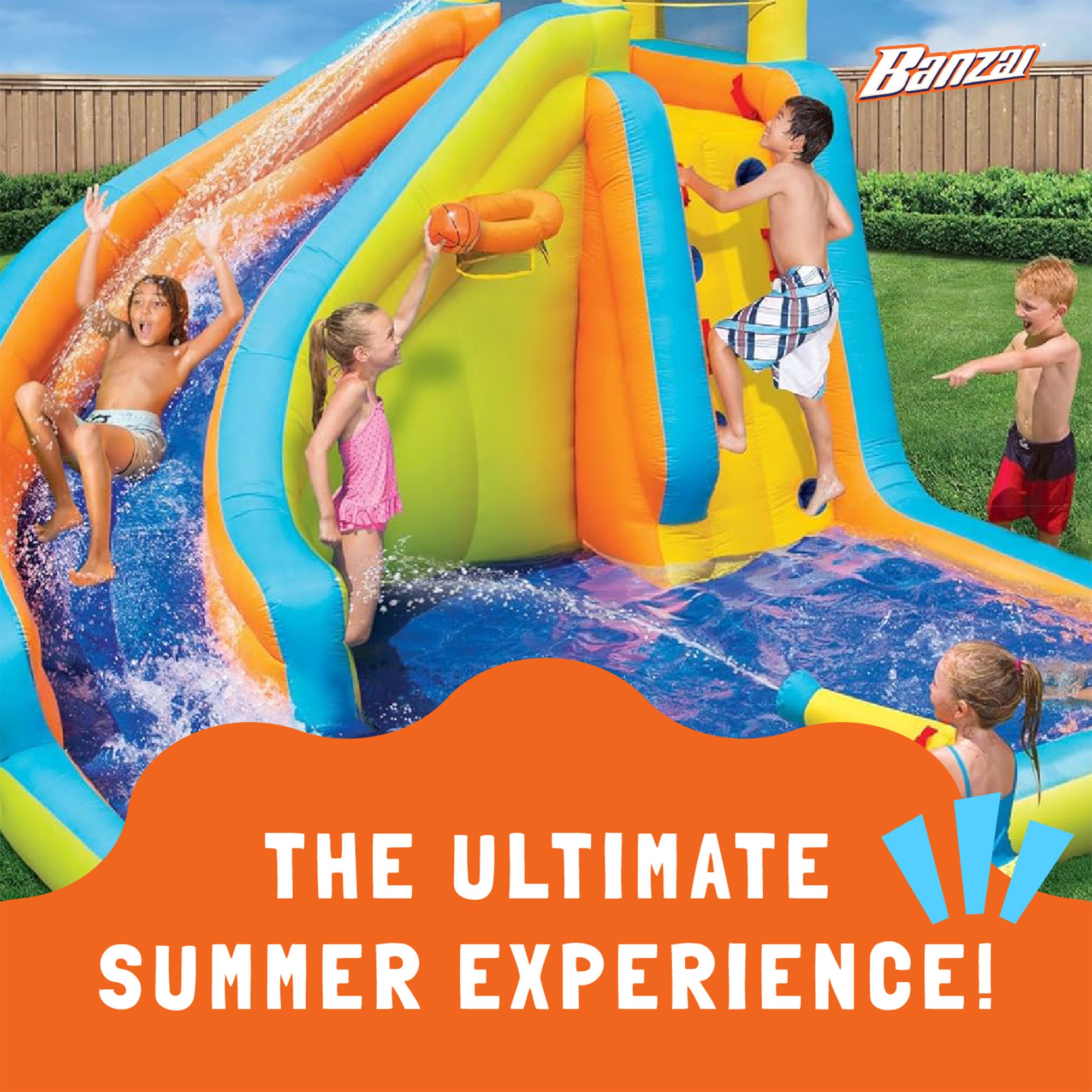 Banzai Splash 'N Blast Kids Backyard Inflatable Water Slide Park (Open Box) - VMInnovations