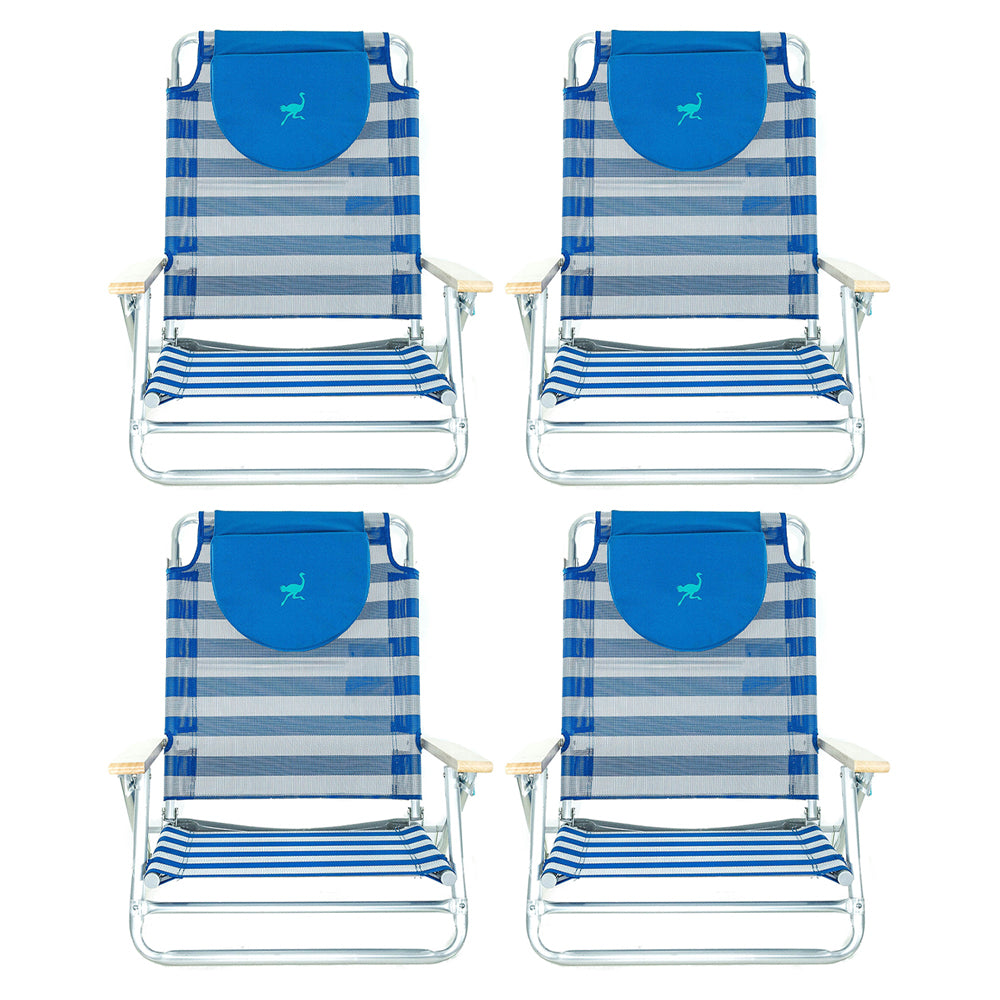 Ostrich SBSC-1016S South Adult Beach Lake Sand Lounging Chair, Striped (4 Pack)