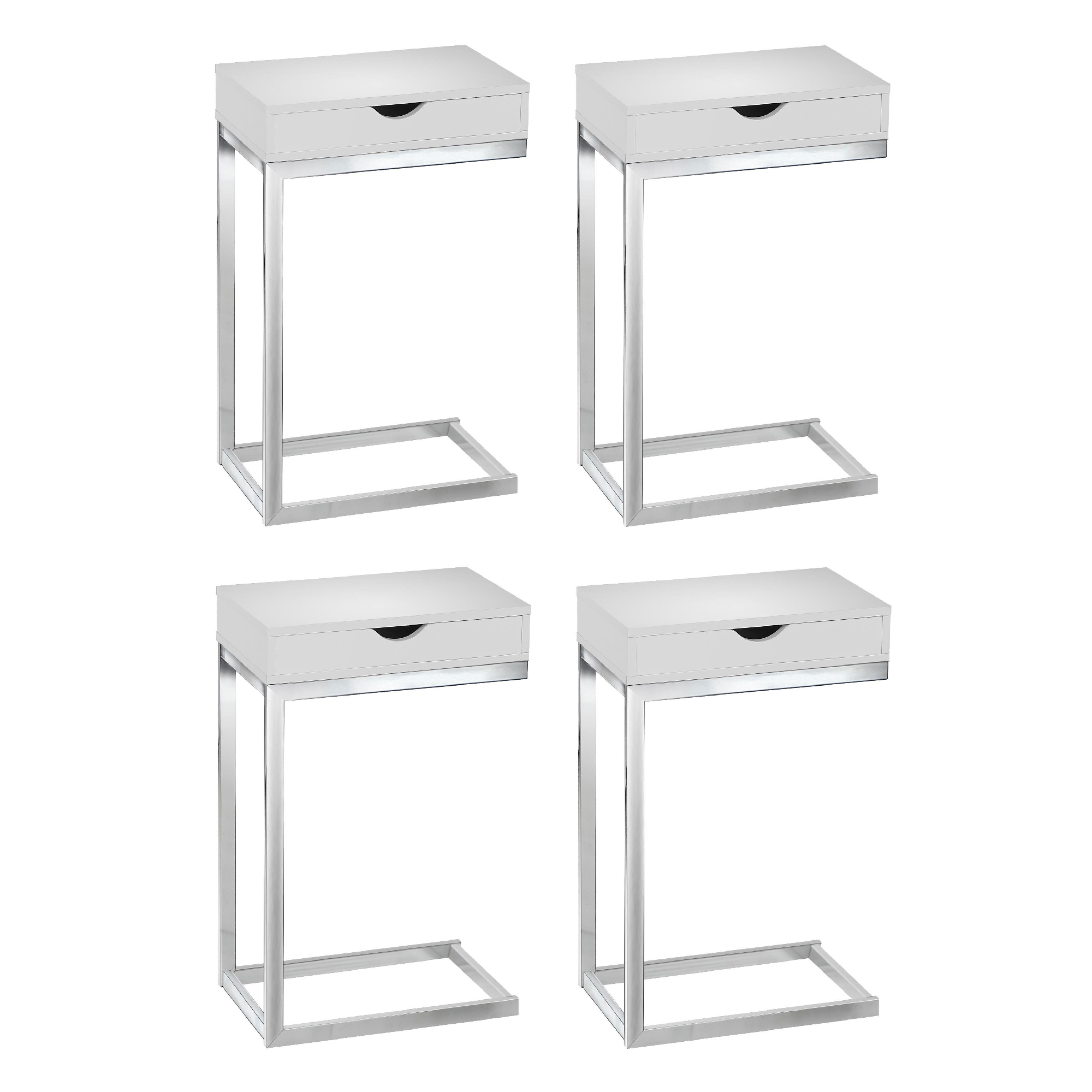 Monarch Specialties Accent End Table with Drawer, Glossy White (4 Pack)