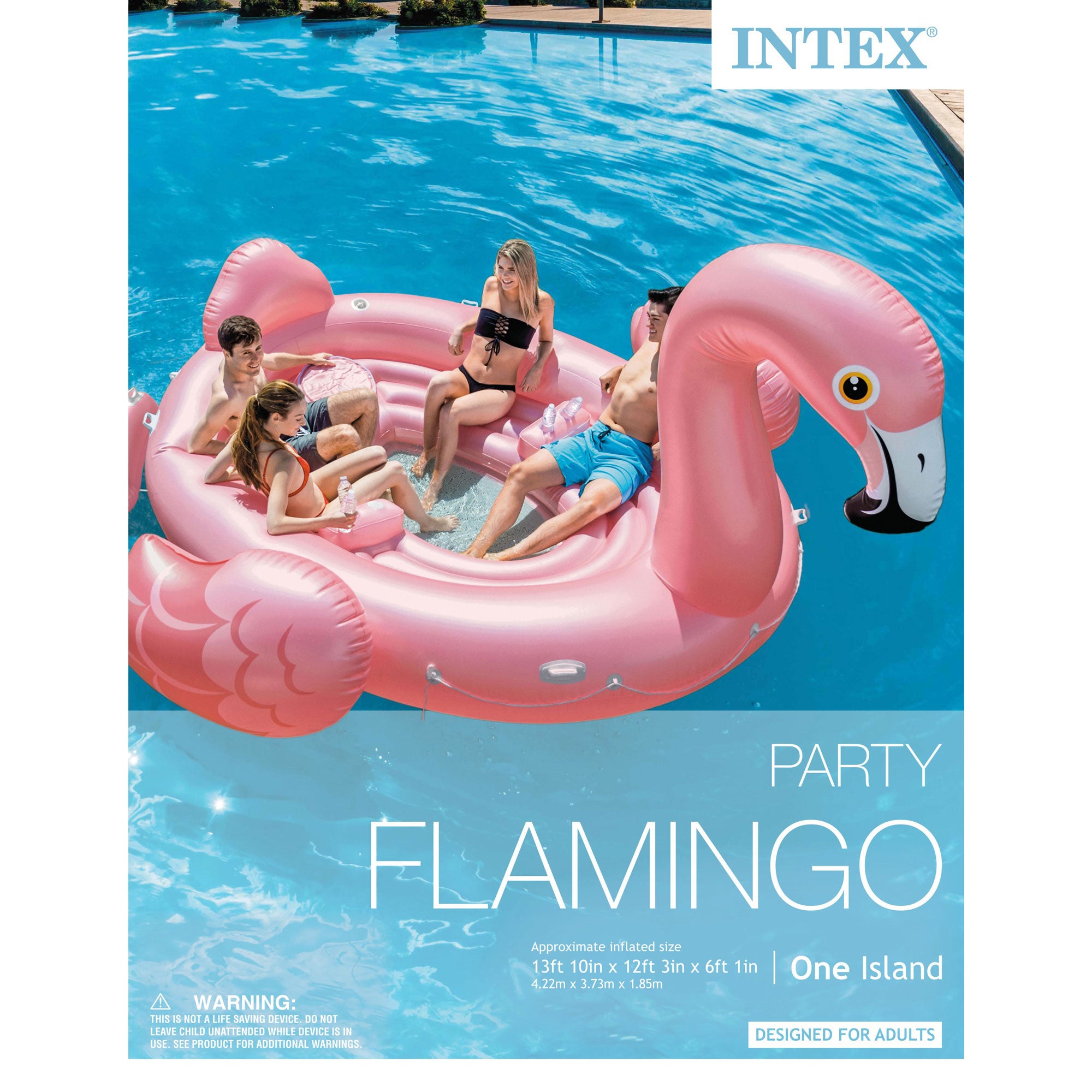 Intex Flamingo Party Ride On Pool Float + 120 Volt Cordless Inflatable Air Pump