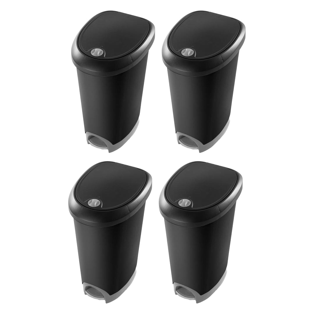 Sterilite 12.6 Gallon Locking Lid Step On Kitchen Wastebasket Trashcan, 4 Pack