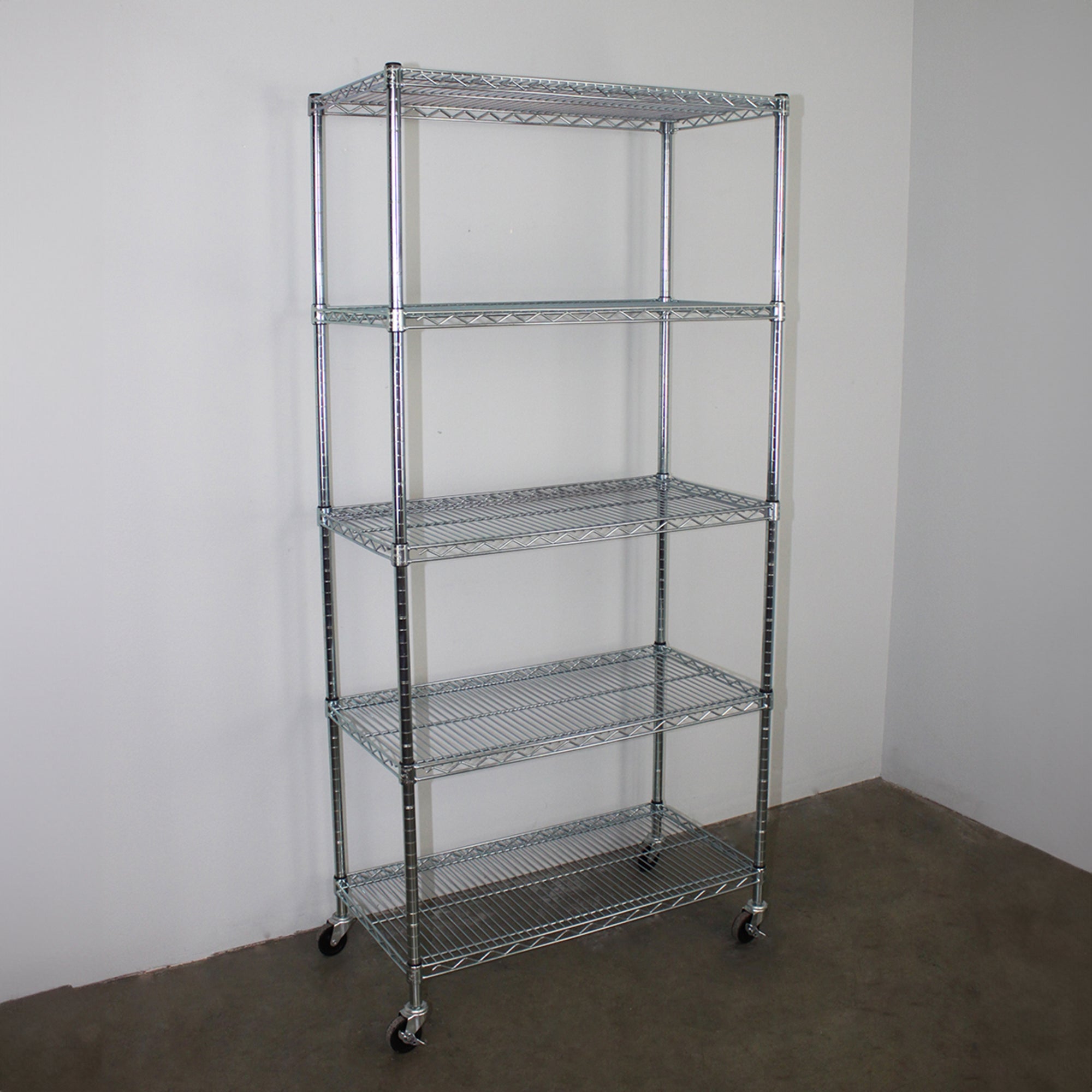 SafeRacks 18 x 36 x 72" 5 Tier Steel Wire Storage Shelving Rack w/Wheels, Silver - VMInnovations